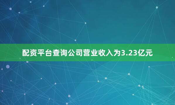 配资平台查询公司营业收入为3.23亿元